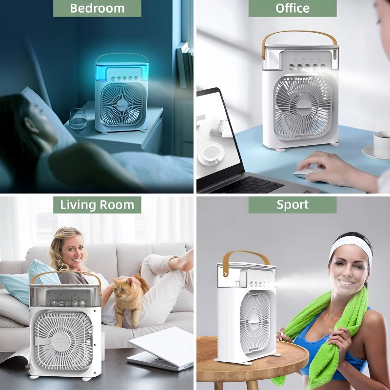 10 inch Portable Air Conditioner Fan Usb Electric Fan With Led Night Light, Fine Mist Water, And Humidifier Function Led Night Light Water Mist Mini Fan Cooler