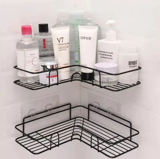 Bathroom Kitchen Punch Corner Frame Shower Shelf Wrought Iron Shampoo Storage Rack