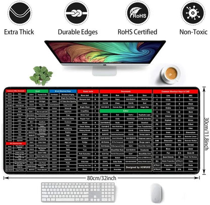 Keyboard Shortcut Mouse Pad, Office/Excel/Word/PPT Shortcuts Cheat Sheet Mat, Quick Key Super Large Anti-Slip Keyboard Pad wit Clear Shortcut Key