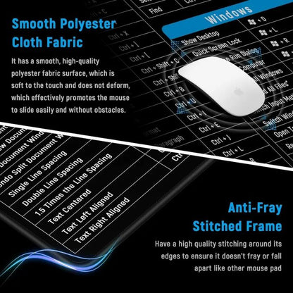 Keyboard Shortcut Mouse Pad, Office/Excel/Word/PPT Shortcuts Cheat Sheet Mat, Quick Key Super Large Anti-Slip Keyboard Pad wit Clear Shortcut Key